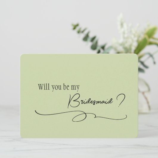 Sage Minimal Calligraphy Bruidsmeisje Voorstel    Kaart (Staand voorkant)