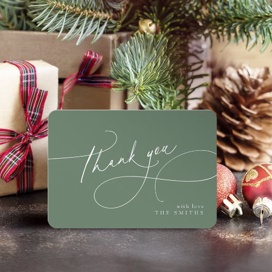 Sage Minimal Elegant Script Christmas Thank You Bedankkaart