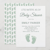 Sage Minimal Little Footsteps Baby Shower Kaart (Voorkant / Achterkant)