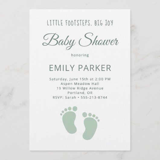Sage Minimal Little Footsteps Baby Shower Kaart (Voorkant)