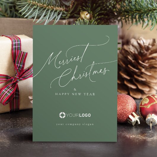Sage Minimal Script Prettig Kerstfeest Bedrijf Feestdagenkaart