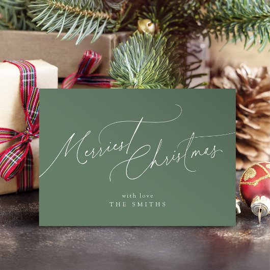 Sage Minimalist Elegant Script Merriest Christmas Feestdagenkaart