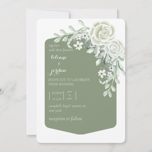 sage minimalist floral bruiloft uitnodiging (Voorkant)