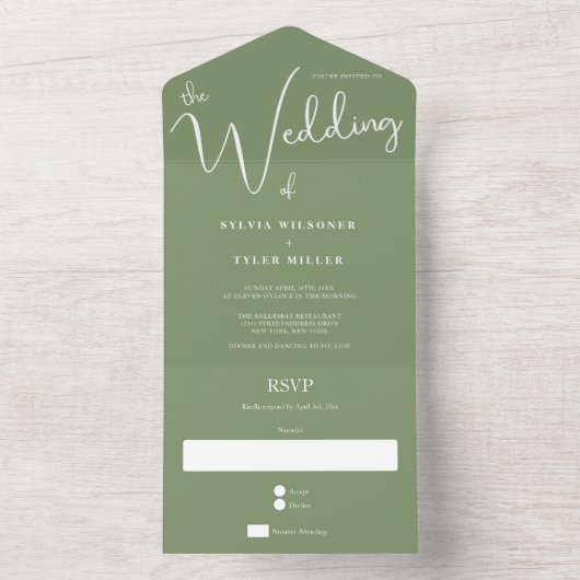 Sage minimalist Wedding All In One Uitnodiging (Binnen)