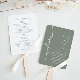 SAGE Minimalist Wedding Program (set van 10) Handwaaier