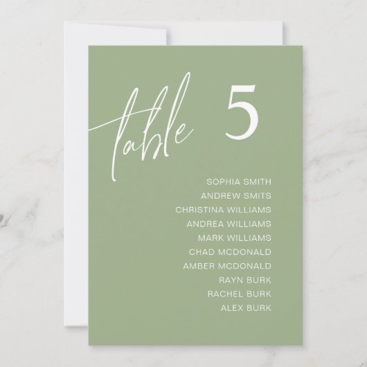 Sage Minimalist Wedding Table Seating Chart Kaart (Voorkant)