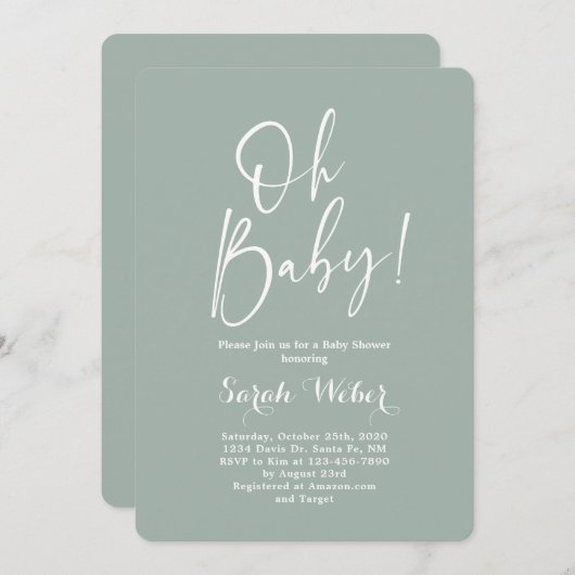 Sage minimalistisch modern baby shower kaart (Voorkant / Achterkant)