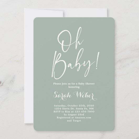 Sage minimalistisch modern baby shower kaart (Voorkant)