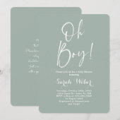 Sage minimalistisch modern Oh baby shower uitnodig Kaart (Voorkant / Achterkant)