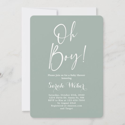 Sage minimalistisch modern Oh baby shower uitnodig Kaart (Voorkant)