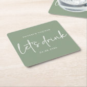 Sage Minimalistisch Schrift Bruiloft Coaster Kartonnen Onderzetters (Schuin)
