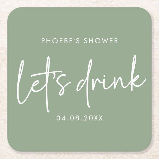 Sage Minimalistisch Schrift Bruiloft Coaster Kartonnen Onderzetters (Voorkant)