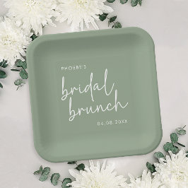 Sage minimalistisch script bruids brunch papieren bordje