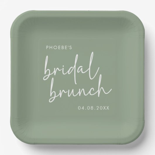 Sage minimalistisch script bruids brunch papieren bordje (Voorkant)
