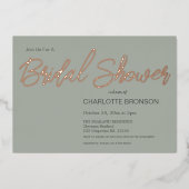 Sage minimalistisch Script Vrijgezellenfeest Roos Folie Uitnodiging (Voorkant)