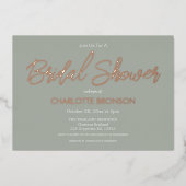 Sage minimalistisch Script Vrijgezellenfeest Roos Folie Uitnodiging (Voorkant)