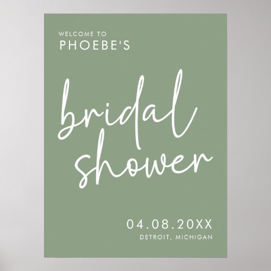Sage Minimalistisch Vrijgezellenfeest Welkomstbord Poster (Voorkant)