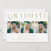 Sage Minimalistische Decoratie Drie Foto Afstudere Kaart (Voorkant)