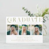 Sage Minimalistische Decoratie Drie Foto Afstudere Kaart (Staand voorkant)