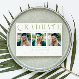 Sage Minimalistische Decoratie Drie Foto Afstudere Kaart