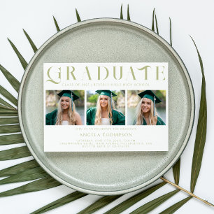 Sage Minimalistische Decoratie Drie Foto Afstudere Kaart