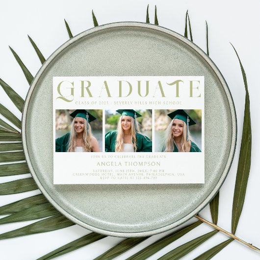 Sage Minimalistische Decoratie Drie Foto Afstudere Kaart