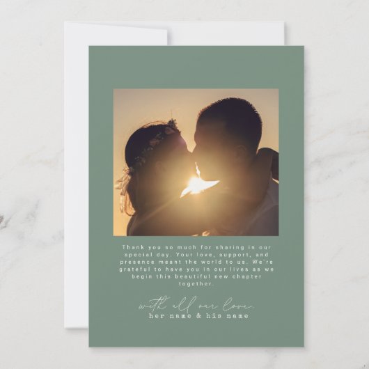 Sage | Minimalistische Eenvoudig Script Hart Weddi Bedankkaart (Achterkant)