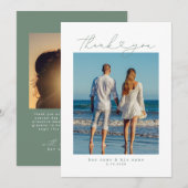 Sage | Minimalistische Eenvoudig Script Hart Weddi Bedankkaart (Voorkant / Achterkant)