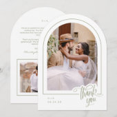 Sage Minimalistische Foto Wedding Dank u kaart (Voorkant / Achterkant)