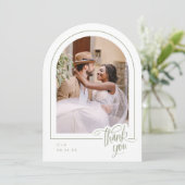 Sage Minimalistische Foto Wedding Dank u kaart (Staand voorkant)
