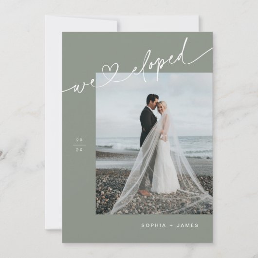 SAGE Minimalistische Hart Elopement Aankondiging (Voorkant)
