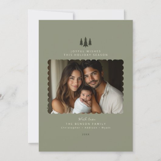 Sage Minimalistische Moderne Foto Kerst Kaart (Voorkant)