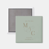 Sage Minimalistische Monogram Trouw Save the Date Magneet (Voorkant / Achterkant)