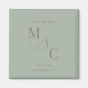 Sage Minimalistische Monogram Trouw Save the Date Magneet