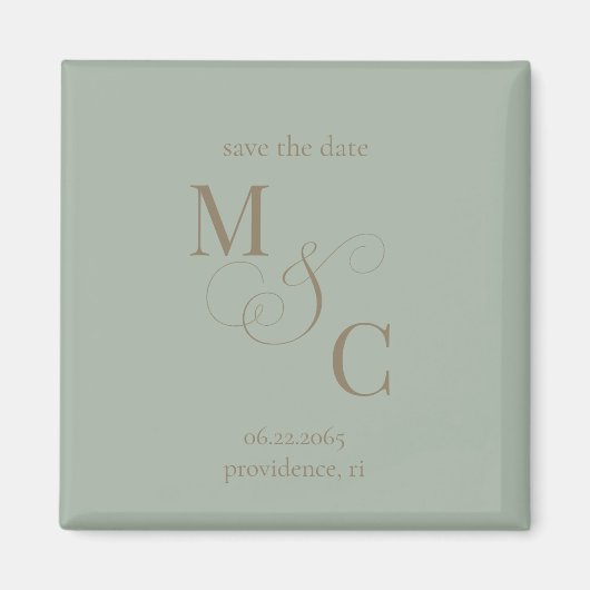 Sage Minimalistische Monogram Trouw Save the Date Magneet (Voorkant)