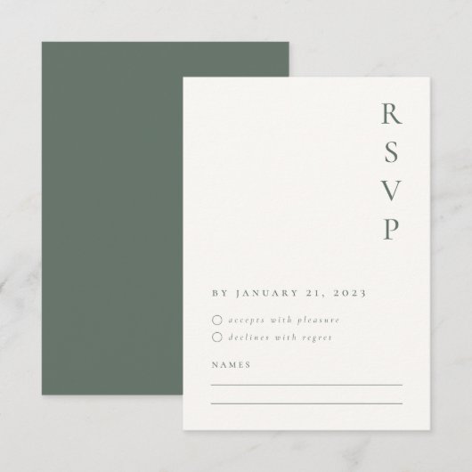 Sage Minimalistische RSVP Kaart (Voorkant / Achterkant)