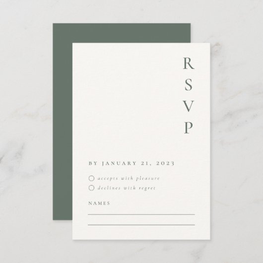 Sage-minimalistische RSVP-kaart RSVP Kaartje (Voorkant / Achterkant)