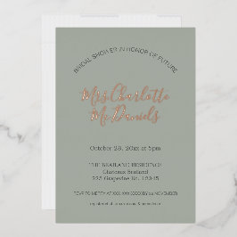 Sage Minimalistische Script Bruidsdouche Roze Goud Folie Uitnodiging