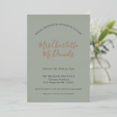 Sage Minimalistische Script Bruidsdouche Roze Goud Folie Uitnodiging (Staand Voorkant)