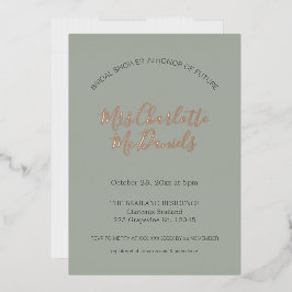 Sage Minimalistische Script Bruiloft Roségoud  Folie Uitnodiging