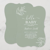 Sage-minimalistische uitnodiging voor Baby shower (Voorkant / Achterkant)