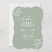 Sage-minimalistische uitnodiging voor Baby shower (Voorkant)