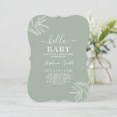 Sage-minimalistische uitnodiging voor Baby shower (Staand voorkant)