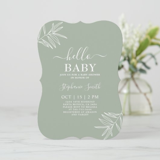 Sage-minimalistische uitnodiging voor Baby shower (Staand voorkant)