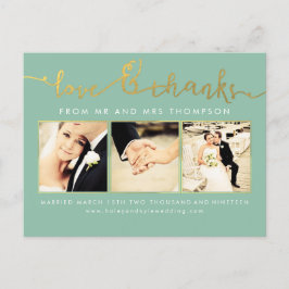 Sage Mint Gold Wedding Liefde & Bedankt Script Fot Briefkaart
