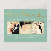 Sage Mint Gold Wedding Liefde & Bedankt Script Fot Briefkaart (Voorkant)