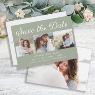 Sage Mint Groen 4-Foto 2-zijdige Huwelijksdatum Be Save The Date
