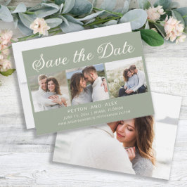 Sage Mint Groen 4-Foto 2-zijdige Huwelijksdatum Be Save The Date