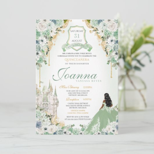 Sage Mint Groen & Goud Koninklijke Prinses Quincea Kaart (Staand voorkant)