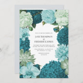 Sage Mint, Ocean Teal & Ice Bluebell Wedding Kaart (Voorkant / Achterkant)